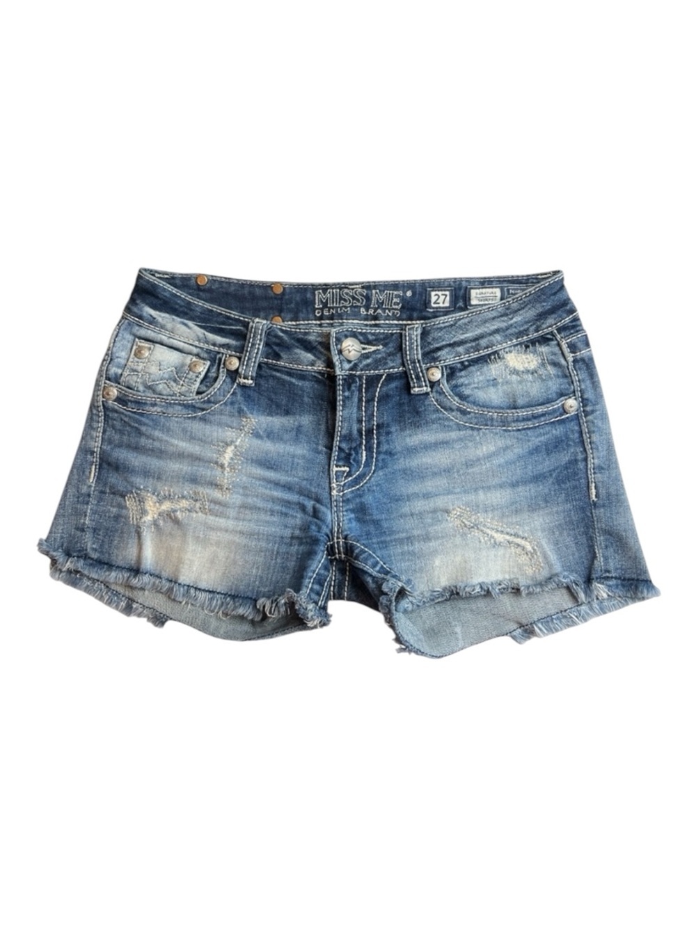 Miss Me Distressed raw hem Flap Pockets Denim Stretch Shorts SZ 27 NEW